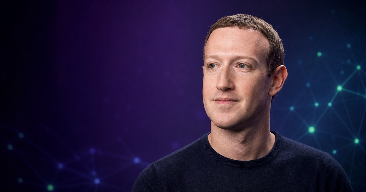 Editorial portrait of Mark Zuckerberg against an abstract network backdrop